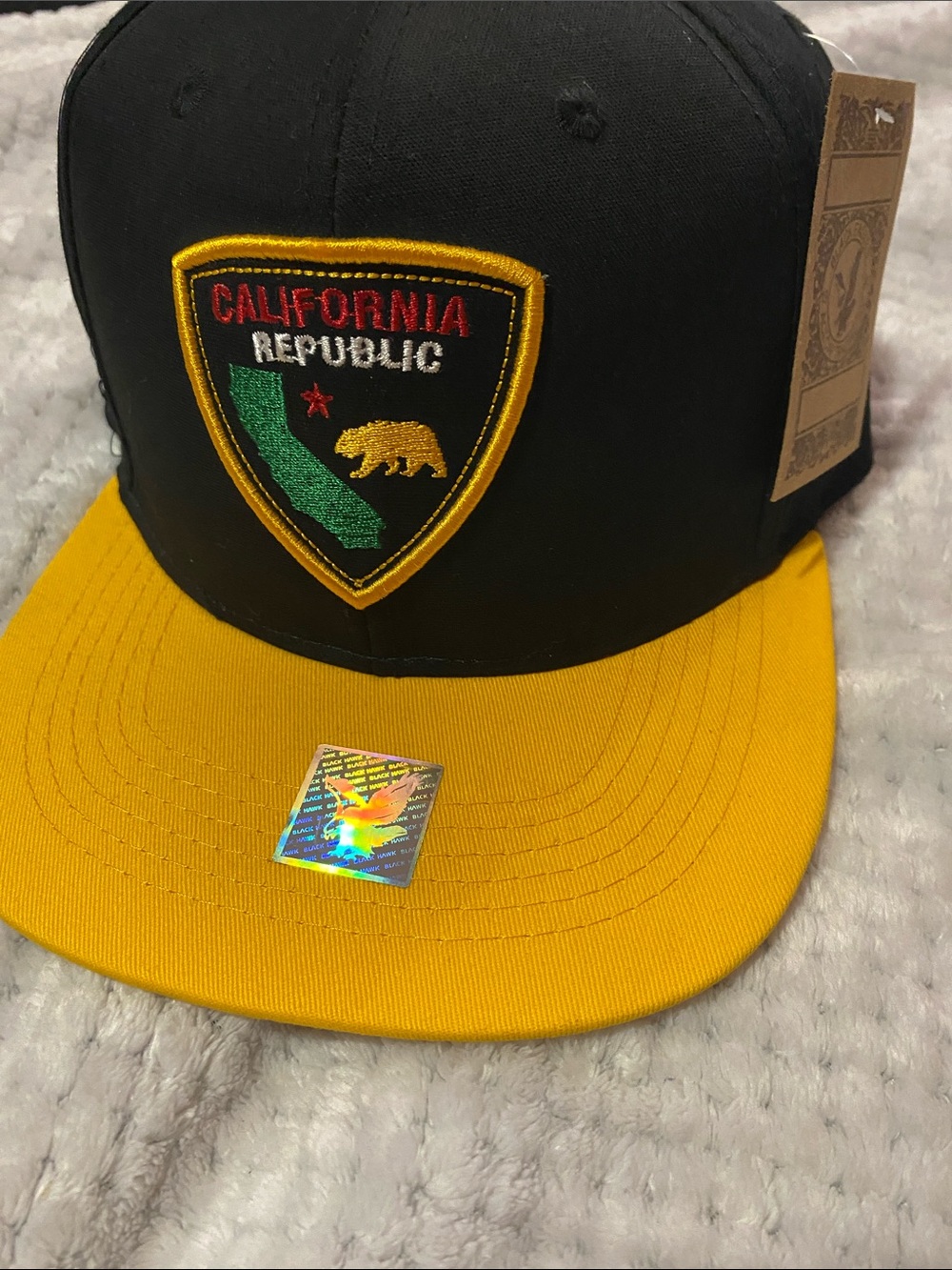 California Republic Snapback Hat - Black with Yellow Brim